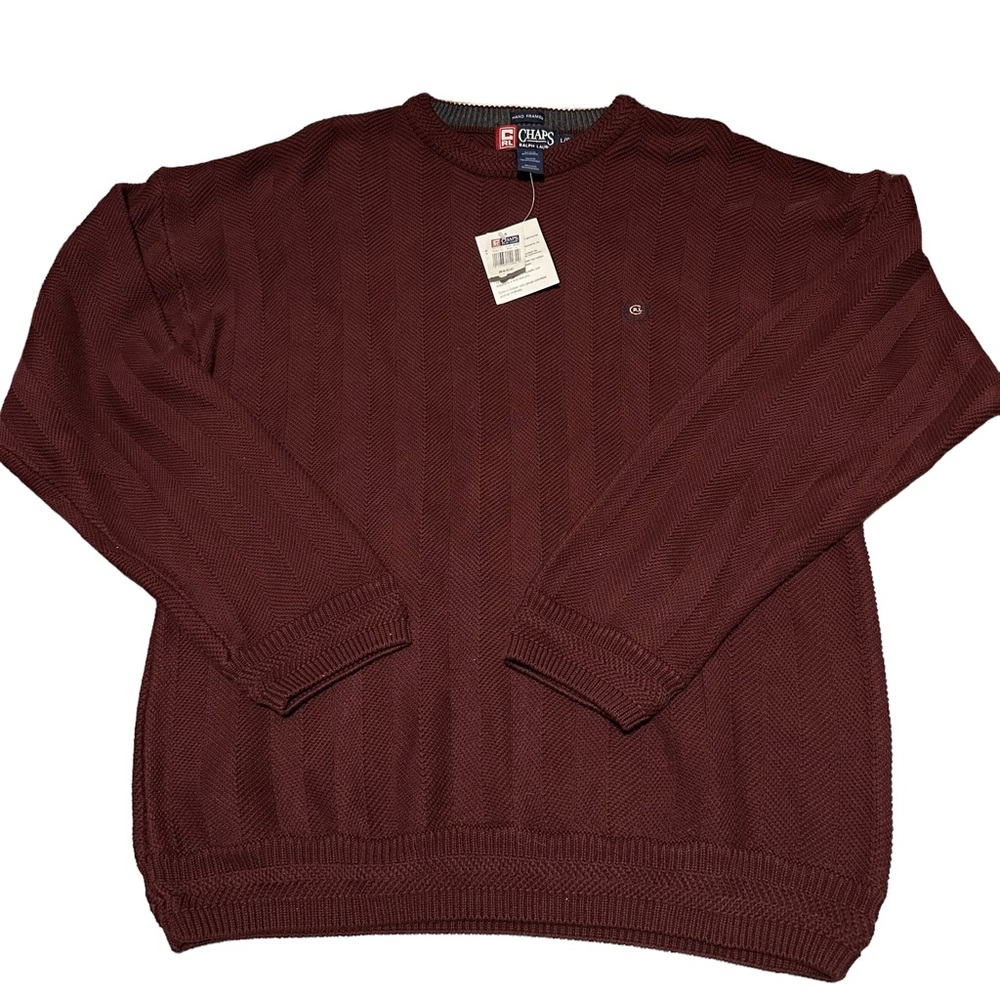 Chaps Ralph Lauren Sweater Mens L Maroon Long Sleeve Hand Framed Knit